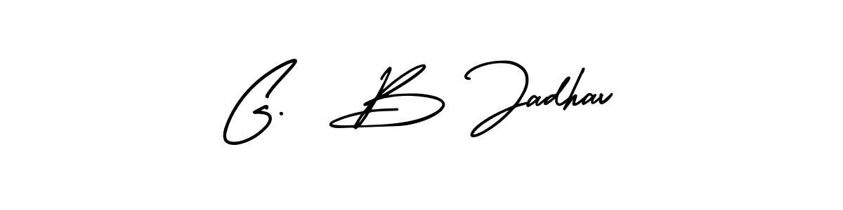 You should practise on your own different ways (AmerikaSignatureDemo-Regular) to write your name (G.  B Jadhav) in signature. don't let someone else do it for you. G.  B Jadhav signature style 3 images and pictures png