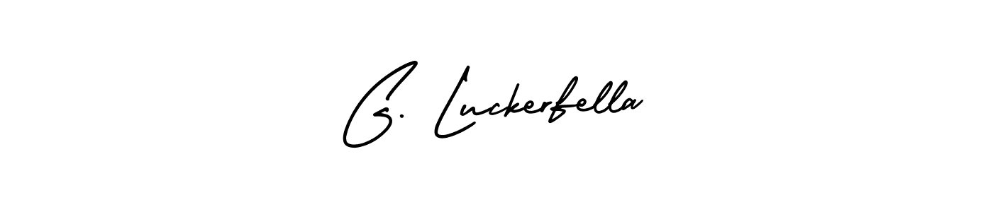 How to make G. Luckerfella name signature. Use AmerikaSignatureDemo-Regular style for creating short signs online. This is the latest handwritten sign. G. Luckerfella signature style 3 images and pictures png