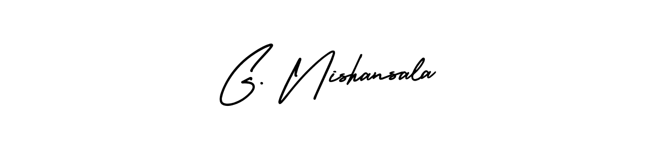 You should practise on your own different ways (AmerikaSignatureDemo-Regular) to write your name (G. Nishansala) in signature. don't let someone else do it for you. G. Nishansala signature style 3 images and pictures png