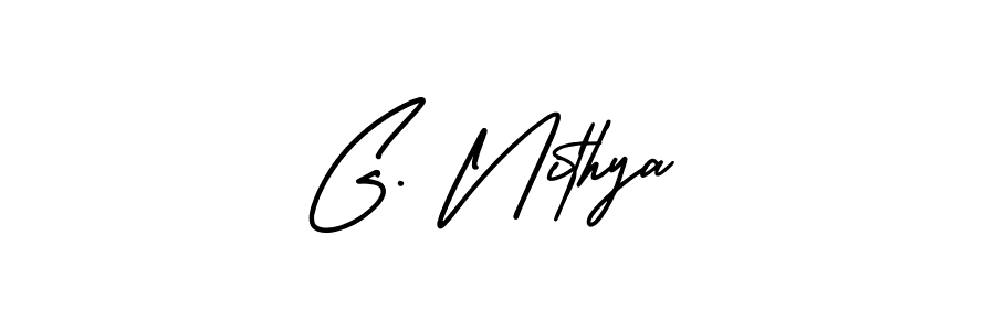 The best way (AmerikaSignatureDemo-Regular) to make a short signature is to pick only two or three words in your name. The name G. Nithya include a total of six letters. For converting this name. G. Nithya signature style 3 images and pictures png