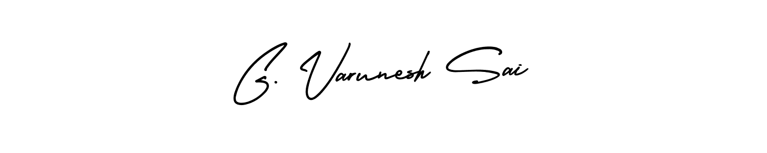 This is the best signature style for the G. Varunesh Sai name. Also you like these signature font (AmerikaSignatureDemo-Regular). Mix name signature. G. Varunesh Sai signature style 3 images and pictures png