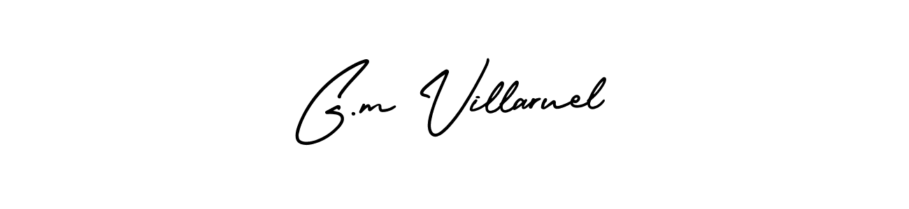 The best way (AmerikaSignatureDemo-Regular) to make a short signature is to pick only two or three words in your name. The name G.m Villaruel include a total of six letters. For converting this name. G.m Villaruel signature style 3 images and pictures png