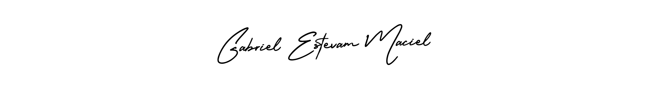 The best way (AmerikaSignatureDemo-Regular) to make a short signature is to pick only two or three words in your name. The name Gabriel Estevam Maciel include a total of six letters. For converting this name. Gabriel Estevam Maciel signature style 3 images and pictures png