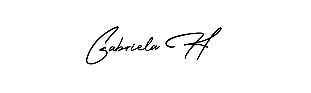 You should practise on your own different ways (AmerikaSignatureDemo-Regular) to write your name (Gabriela H) in signature. don't let someone else do it for you. Gabriela H signature style 3 images and pictures png