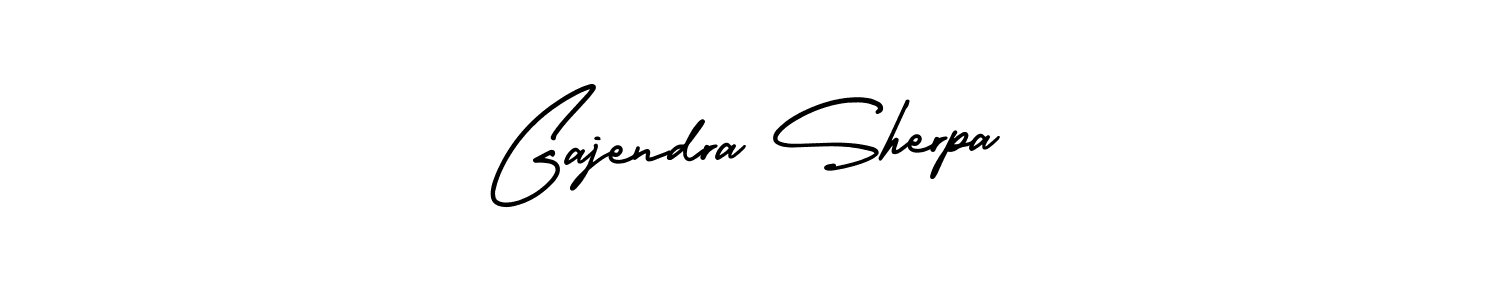 The best way (AmerikaSignatureDemo-Regular) to make a short signature is to pick only two or three words in your name. The name Gajendra Sherpa include a total of six letters. For converting this name. Gajendra Sherpa signature style 3 images and pictures png