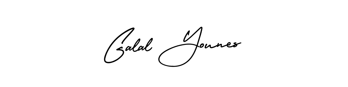 You should practise on your own different ways (AmerikaSignatureDemo-Regular) to write your name (Galal Younes) in signature. don't let someone else do it for you. Galal Younes signature style 3 images and pictures png