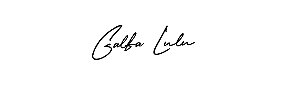 You should practise on your own different ways (AmerikaSignatureDemo-Regular) to write your name (Galfa Lulu) in signature. don't let someone else do it for you. Galfa Lulu signature style 3 images and pictures png