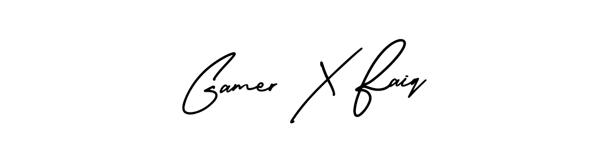 You should practise on your own different ways (AmerikaSignatureDemo-Regular) to write your name (Gamer X Faiq) in signature. don't let someone else do it for you. Gamer X Faiq signature style 3 images and pictures png