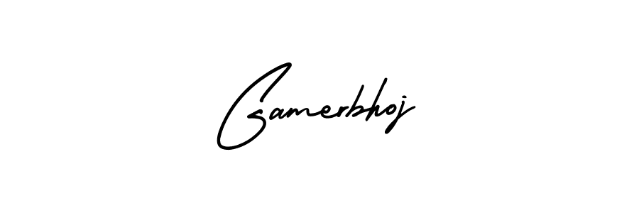 You should practise on your own different ways (AmerikaSignatureDemo-Regular) to write your name (Gamerbhoj) in signature. don't let someone else do it for you. Gamerbhoj signature style 3 images and pictures png