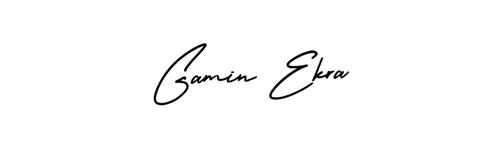 You should practise on your own different ways (AmerikaSignatureDemo-Regular) to write your name (Gamin Ekra) in signature. don't let someone else do it for you. Gamin Ekra signature style 3 images and pictures png