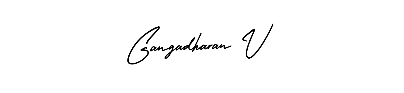 How to make Gangadharan V name signature. Use AmerikaSignatureDemo-Regular style for creating short signs online. This is the latest handwritten sign. Gangadharan V signature style 3 images and pictures png