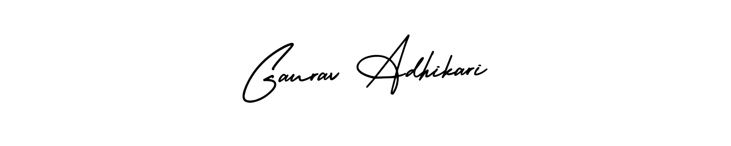 The best way (AmerikaSignatureDemo-Regular) to make a short signature is to pick only two or three words in your name. The name Gaurav Adhikari include a total of six letters. For converting this name. Gaurav Adhikari signature style 3 images and pictures png