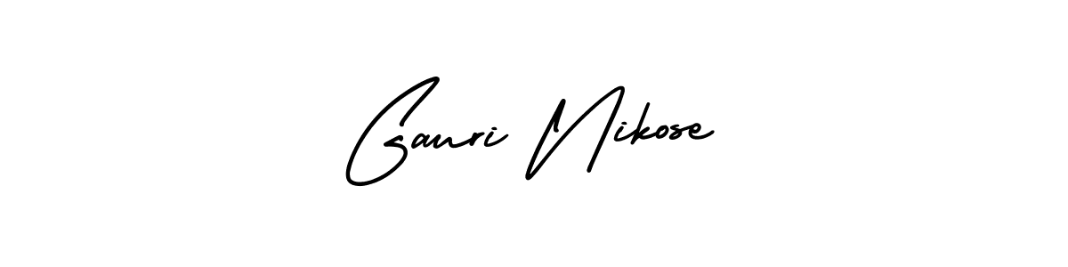 This is the best signature style for the Gauri Nikose name. Also you like these signature font (AmerikaSignatureDemo-Regular). Mix name signature. Gauri Nikose signature style 3 images and pictures png