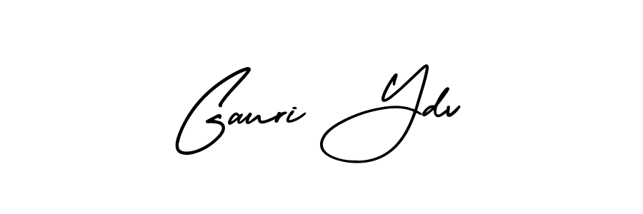 You should practise on your own different ways (AmerikaSignatureDemo-Regular) to write your name (Gauri Ydv) in signature. don't let someone else do it for you. Gauri Ydv signature style 3 images and pictures png