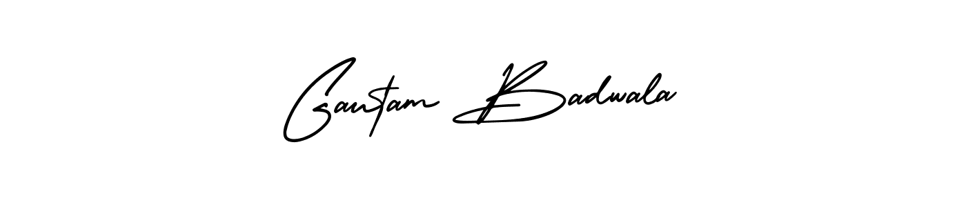 You should practise on your own different ways (AmerikaSignatureDemo-Regular) to write your name (Gautam Badwala) in signature. don't let someone else do it for you. Gautam Badwala signature style 3 images and pictures png