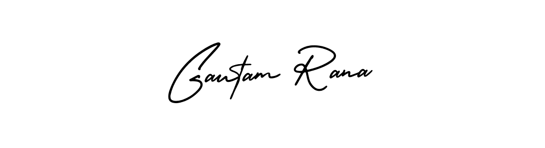 You should practise on your own different ways (AmerikaSignatureDemo-Regular) to write your name (Gautam Rana) in signature. don't let someone else do it for you. Gautam Rana signature style 3 images and pictures png