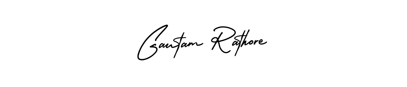 You should practise on your own different ways (AmerikaSignatureDemo-Regular) to write your name (Gautam Rathore) in signature. don't let someone else do it for you. Gautam Rathore signature style 3 images and pictures png