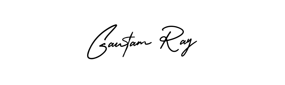 You should practise on your own different ways (AmerikaSignatureDemo-Regular) to write your name (Gautam Ray) in signature. don't let someone else do it for you. Gautam Ray signature style 3 images and pictures png