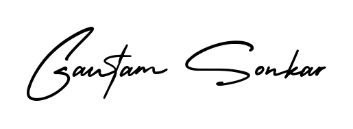 The AmerikaSignatureDemo-Regular typeface gives name Gautam Sonkar a refined look. Suitable for certificates, diplomas, and official verification. Gautam Sonkar signature style 3 images and pictures png