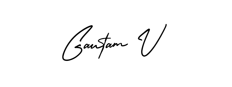 How to make Gautam V name signature. Use AmerikaSignatureDemo-Regular style for creating short signs online. This is the latest handwritten sign. Gautam V signature style 3 images and pictures png