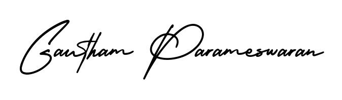 The AmerikaSignatureDemo-Regular lettering style adds unique flourish to name Gautham Parameswaran. Stand out with a custom digital autograph made in seconds. Gautham Parameswaran signature style 3 images and pictures png
