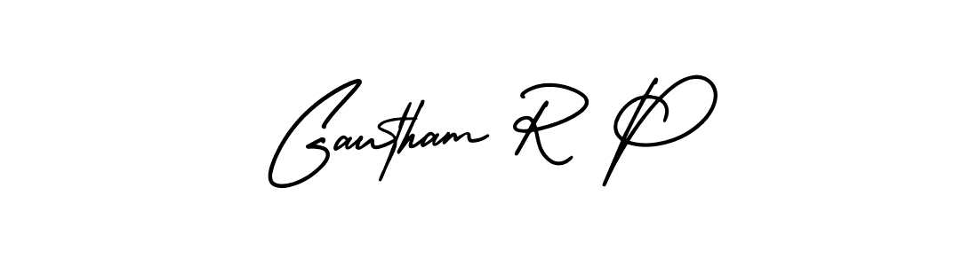 You should practise on your own different ways (AmerikaSignatureDemo-Regular) to write your name (Gautham R P) in signature. don't let someone else do it for you. Gautham R P signature style 3 images and pictures png