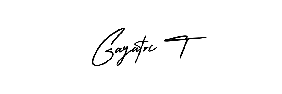 You should practise on your own different ways (AmerikaSignatureDemo-Regular) to write your name (Gayatri T) in signature. don't let someone else do it for you. Gayatri T signature style 3 images and pictures png