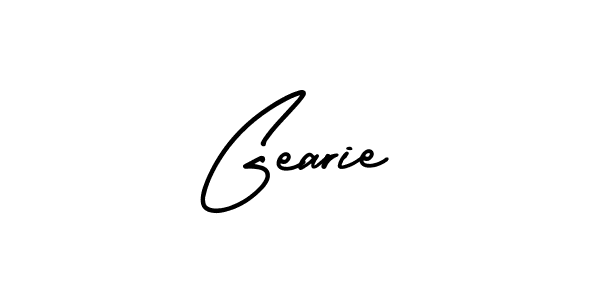 The best way (AmerikaSignatureDemo-Regular) to make a short signature is to pick only two or three words in your name. The name Gearie include a total of six letters. For converting this name. Gearie signature style 3 images and pictures png