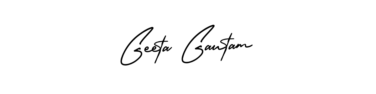 The best way (AmerikaSignatureDemo-Regular) to make a short signature is to pick only two or three words in your name. The name Geeta Gautam include a total of six letters. For converting this name. Geeta Gautam signature style 3 images and pictures png