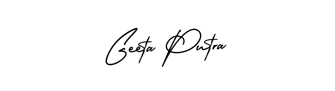 The best way (AmerikaSignatureDemo-Regular) to make a short signature is to pick only two or three words in your name. The name Geeta Putra include a total of six letters. For converting this name. Geeta Putra signature style 3 images and pictures png