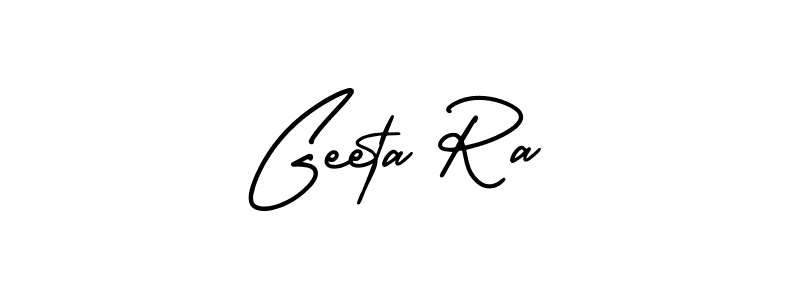 The best way (AmerikaSignatureDemo-Regular) to make a short signature is to pick only two or three words in your name. The name Geeta Ra include a total of six letters. For converting this name. Geeta Ra signature style 3 images and pictures png