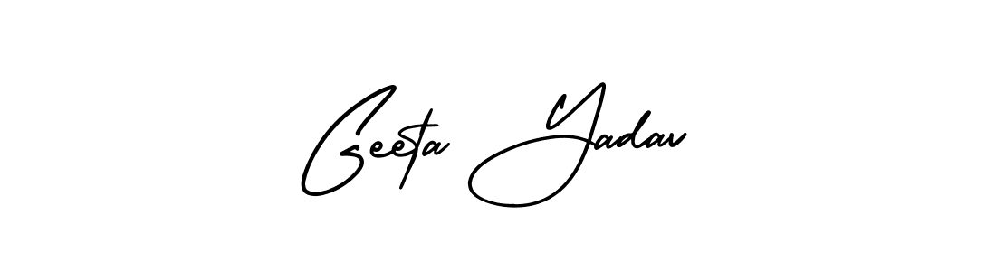 You should practise on your own different ways (AmerikaSignatureDemo-Regular) to write your name (Geeta Yadav) in signature. don't let someone else do it for you. Geeta Yadav signature style 3 images and pictures png