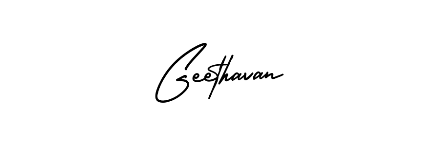 You should practise on your own different ways (AmerikaSignatureDemo-Regular) to write your name (Geethavan) in signature. don't let someone else do it for you. Geethavan signature style 3 images and pictures png