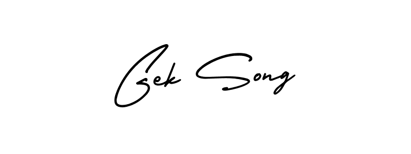 The best way (AmerikaSignatureDemo-Regular) to make a short signature is to pick only two or three words in your name. The name Gek Song include a total of six letters. For converting this name. Gek Song signature style 3 images and pictures png