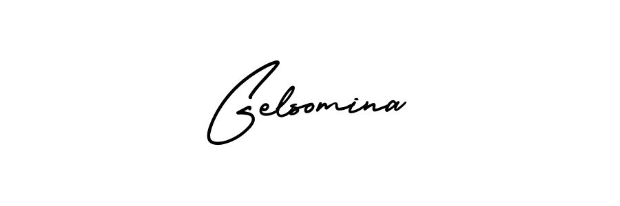 The best way (AmerikaSignatureDemo-Regular) to make a short signature is to pick only two or three words in your name. The name Gelsomina include a total of six letters. For converting this name. Gelsomina signature style 3 images and pictures png