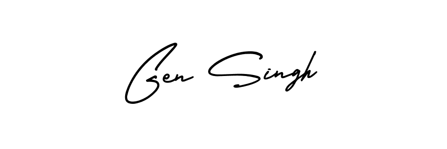 You should practise on your own different ways (AmerikaSignatureDemo-Regular) to write your name (Gen Singh) in signature. don't let someone else do it for you. Gen Singh signature style 3 images and pictures png