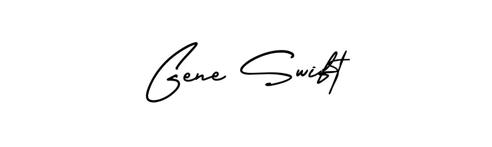 You should practise on your own different ways (AmerikaSignatureDemo-Regular) to write your name (Gene Swift) in signature. don't let someone else do it for you. Gene Swift signature style 3 images and pictures png