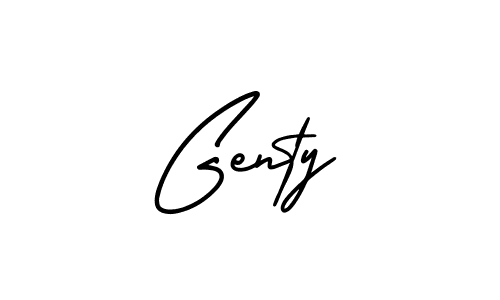 You should practise on your own different ways (AmerikaSignatureDemo-Regular) to write your name (Genty) in signature. don't let someone else do it for you. Genty signature style 3 images and pictures png