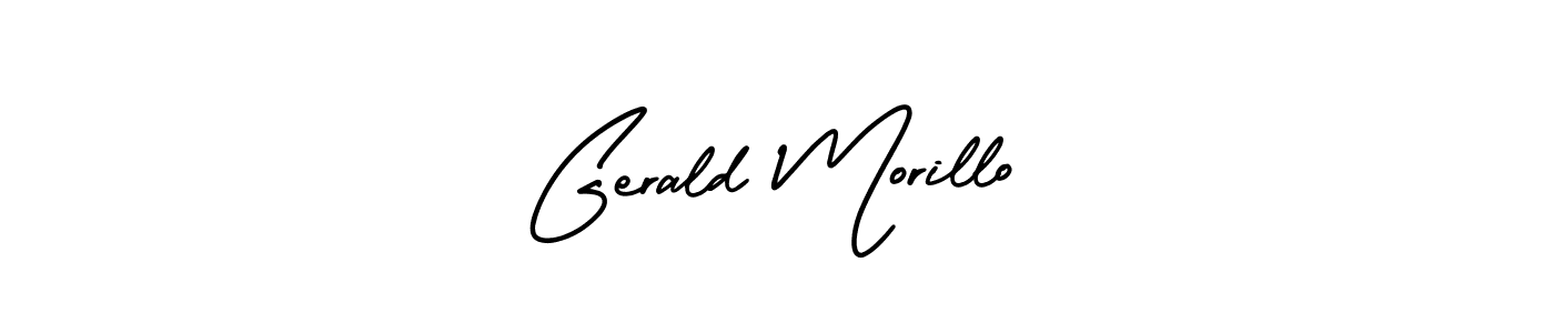 You should practise on your own different ways (AmerikaSignatureDemo-Regular) to write your name (Gerald Morillo) in signature. don't let someone else do it for you. Gerald Morillo signature style 3 images and pictures png