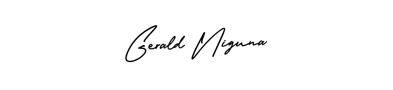You should practise on your own different ways (AmerikaSignatureDemo-Regular) to write your name (Gerald Niguna) in signature. don't let someone else do it for you. Gerald Niguna signature style 3 images and pictures png