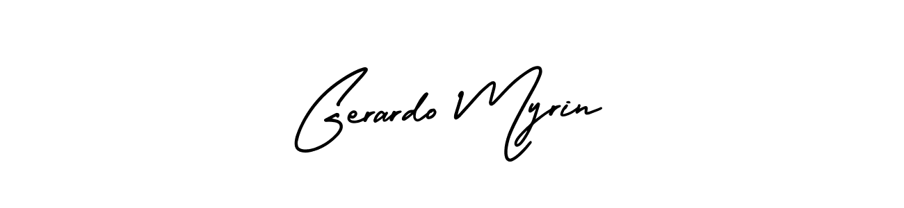 You should practise on your own different ways (AmerikaSignatureDemo-Regular) to write your name (Gerardo Myrin) in signature. don't let someone else do it for you. Gerardo Myrin signature style 3 images and pictures png