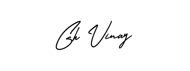 You should practise on your own different ways (AmerikaSignatureDemo-Regular) to write your name (Gh Vinay) in signature. don't let someone else do it for you. Gh Vinay signature style 3 images and pictures png