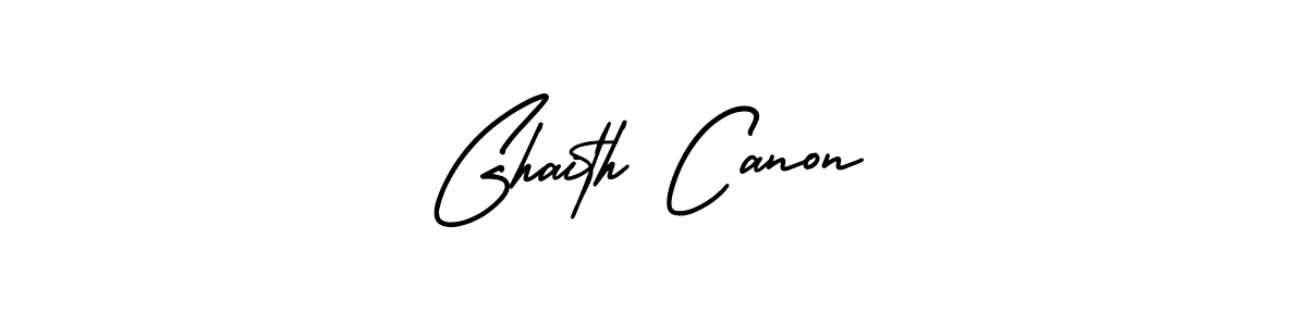 The best way (AmerikaSignatureDemo-Regular) to make a short signature is to pick only two or three words in your name. The name Ghaith Canon include a total of six letters. For converting this name. Ghaith Canon signature style 3 images and pictures png