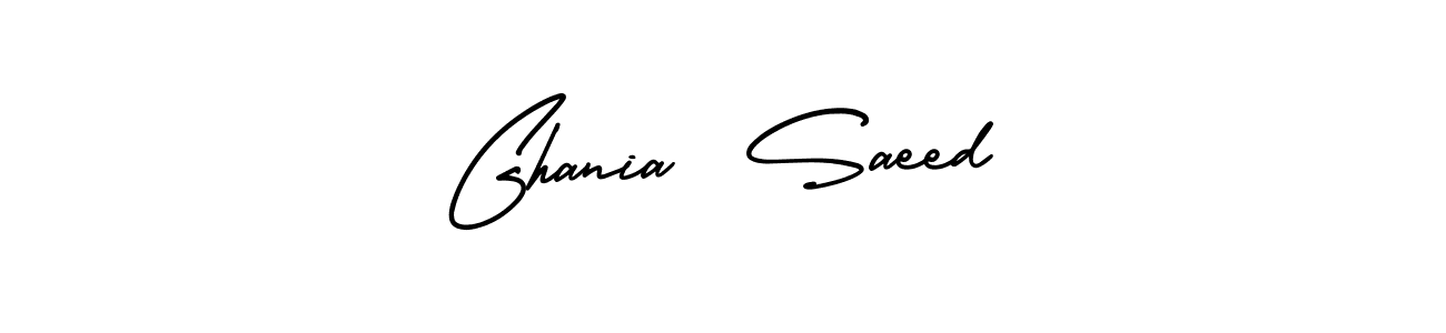 You should practise on your own different ways (AmerikaSignatureDemo-Regular) to write your name (Ghania  Saeed) in signature. don't let someone else do it for you. Ghania  Saeed signature style 3 images and pictures png