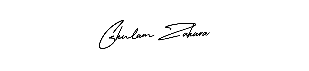 You should practise on your own different ways (AmerikaSignatureDemo-Regular) to write your name (Ghulam Zahara) in signature. don't let someone else do it for you. Ghulam Zahara signature style 3 images and pictures png