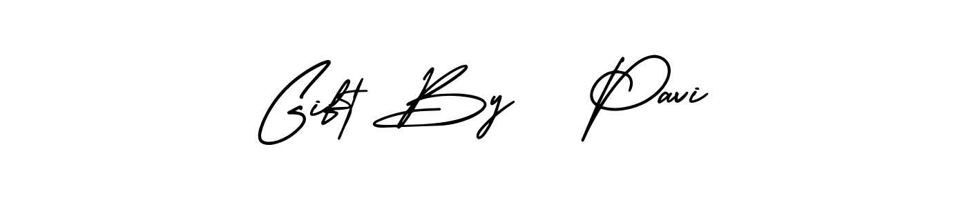You should practise on your own different ways (AmerikaSignatureDemo-Regular) to write your name (Gift By   Pavi) in signature. don't let someone else do it for you. Gift By   Pavi signature style 3 images and pictures png