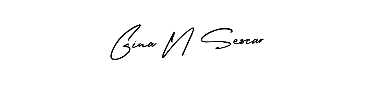 The best way (AmerikaSignatureDemo-Regular) to make a short signature is to pick only two or three words in your name. The name Gina N Sescar include a total of six letters. For converting this name. Gina N Sescar signature style 3 images and pictures png