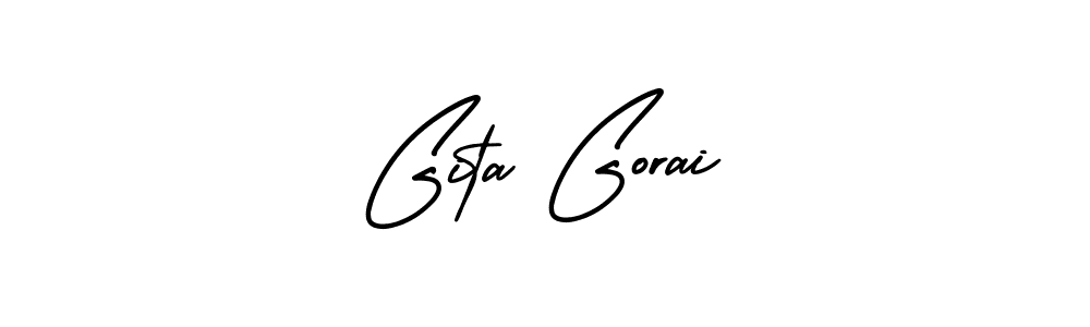 You should practise on your own different ways (AmerikaSignatureDemo-Regular) to write your name (Gita Gorai) in signature. don't let someone else do it for you. Gita Gorai signature style 3 images and pictures png