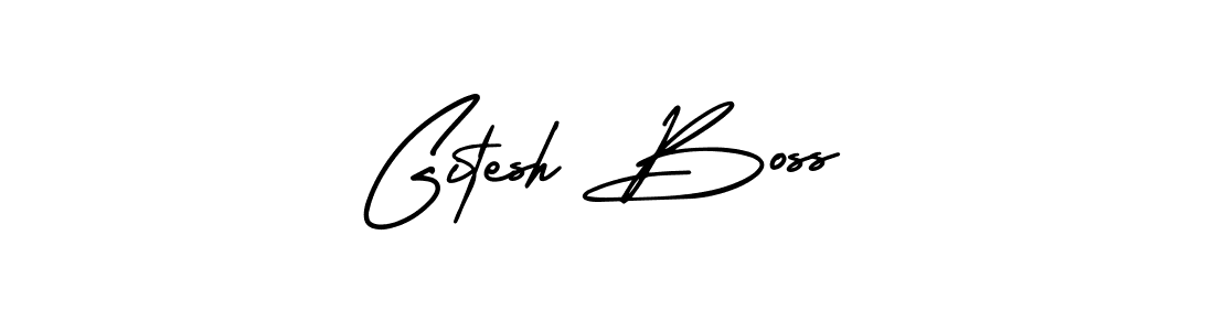 The best way (AmerikaSignatureDemo-Regular) to make a short signature is to pick only two or three words in your name. The name Gitesh Boss include a total of six letters. For converting this name. Gitesh Boss signature style 3 images and pictures png