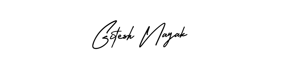 The best way (AmerikaSignatureDemo-Regular) to make a short signature is to pick only two or three words in your name. The name Gitesh Nayak include a total of six letters. For converting this name. Gitesh Nayak signature style 3 images and pictures png